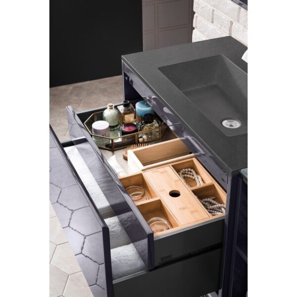 James Martin 801V31.5MGGGWCHB Milan 31.5 Inch Single Vanity Cabinet in Modern Grey Glossy and Glossy White with Charcoal Black Composite Top