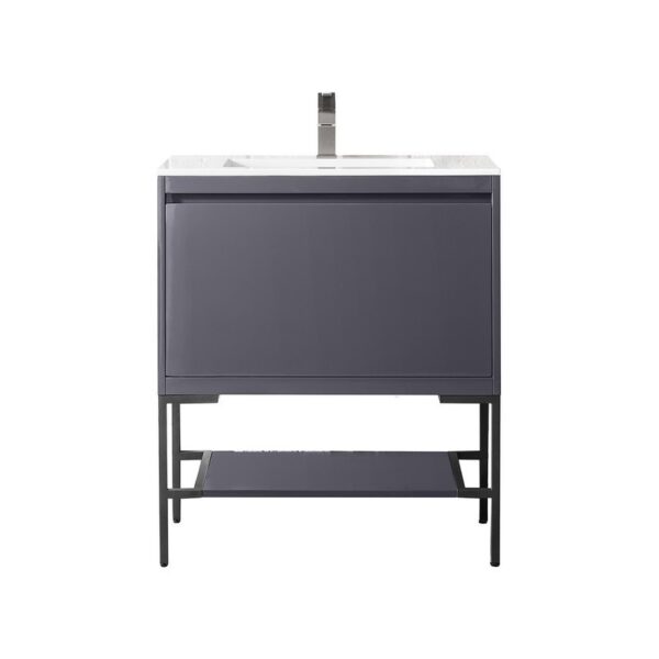 James Martin 801V31.5MGGMBKGW Milan 31.5 Inch Single Vanity Cabinet in Modern Grey Glossy and Matte Black with Glossy White Composite Top