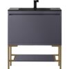 James Martin 801V31.5MGGRGDCHB Milan 31 1/2 Inch Single Vanity Cabinet with Charcoal Black Composite Top - Modern Grey Glossy