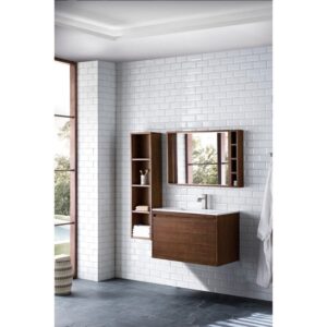 James Martin 801V31.5WLTGW Milan 31.5 Inch Single Vanity Cabinet in Mid Century Walnut with Glossy White Composite Top