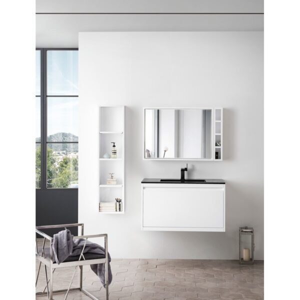 James Martin 801V35.4GWCHB Milan 35.4 Inch Single Vanity Cabinet in Glossy White with Charcoal Black Composite Top