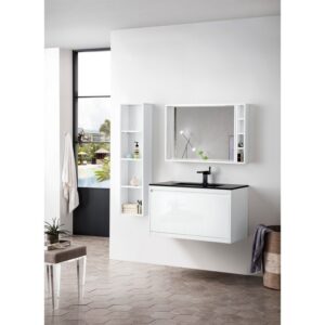 James Martin 801V35.4GWCHB Milan 35.4 Inch Single Vanity Cabinet in Glossy White with Charcoal Black Composite Top