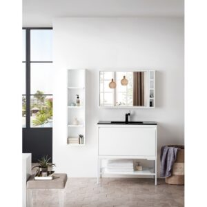 James Martin 801V35.4GWGWCHB Milan 35.4 Inch Single Vanity Cabinet in Glossy White and Glossy White with Charcoal Black Composite Top