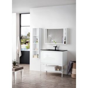 James Martin 801V35.4GWGWCHB Milan 35.4 Inch Single Vanity Cabinet in Glossy White and Glossy White with Charcoal Black Composite Top