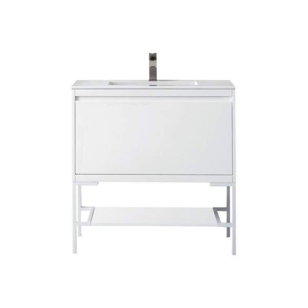 James Martin 801V35.4GWGWGW Milan 35.4 Inch Single Vanity Cabinet in Glossy White and Glossy White with Glossy White Composite Top