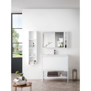 James Martin 801V35.4GWGWGW Milan 35.4 Inch Single Vanity Cabinet in Glossy White and Glossy White with Glossy White Composite Top