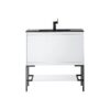 James Martin 801V35.4GWMBKCHB Milan 35.4 Inch Single Vanity Cabinet in Glossy White and Matte Black with Charcoal Black Composite Top