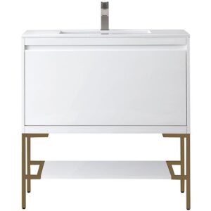 James Martin 801V35.4GWRGDGW Milan 35 3/8 Inch Single Vanity Cabinet with Glossy White Composite Top - Glossy White