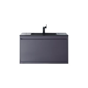 James Martin 801V35.4MGGCHB Milan 35.4 Inch Single Vanity Cabinet in Modern Grey Glossy with Charcoal Black Composite Top