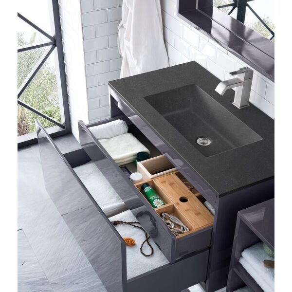 James Martin 801V35.4MGGCHB Milan 35.4 Inch Single Vanity Cabinet in Modern Grey Glossy with Charcoal Black Composite Top