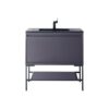 James Martin 801V35.4MGGMBKCHB Milan 35.4 Inch Single Vanity Cabinet in Modern Grey Glossy and Matte Black with Charcoal Black Composite Top