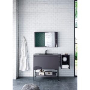 James Martin 801V35.4MGGMBKCHB Milan 35.4 Inch Single Vanity Cabinet in Modern Grey Glossy and Matte Black with Charcoal Black Composite Top