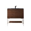 James Martin 801V35.4WLTBNKCHB Milan 35.4 Inch Single Vanity Cabinet in Mid Century Walnut and Brushed Nickel with Charcoal Black Composite Top