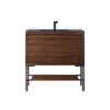 James Martin 801V35.4WLTMBKCHB Milan 35.4 Inch Single Vanity Cabinet in Mid Century Walnut and Matte Black with Charcoal Black Composite Top