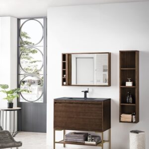 James Martin 801V35.4WLTRGDCHB Milan 35 3/8 Inch Single Vanity Cabinet with Charcoal Black Composite Top - Mid Century Walnut