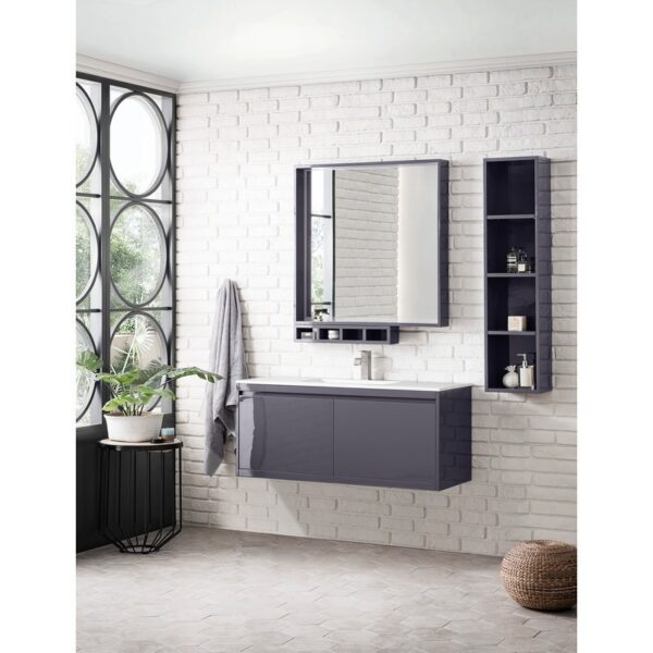 James Martin 801V47.3MGGGW Milan 47.3 Inch Single Vanity Cabinet in Modern Grey Glossy with Glossy White Composite Top