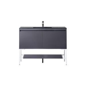 James Martin 801V47.3MGGGWCHB Milan 47.3 Inch Single Vanity Cabinet in Modern Grey Glossy and Glossy White with Charcoal Black Composite Top