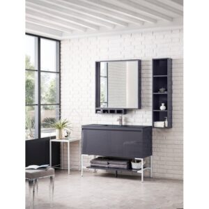 James Martin 801V47.3MGGGWCHB Milan 47.3 Inch Single Vanity Cabinet in Modern Grey Glossy and Glossy White with Charcoal Black Composite Top