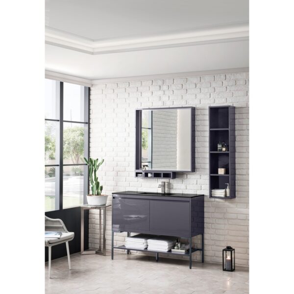 James Martin 801V47.3MGGMBKCHB Milan 47.3 Inch Single Vanity Cabinet in Modern Grey Glossy and Matte Black with Charcoal Black Composite Top