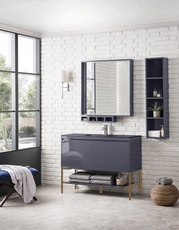 James Martin 801V47.3MGGRGDCHB Milan 47 1/4 Inch Single Vanity Cabinet with Charcoal Black Composite Top - Modern Grey Glossy