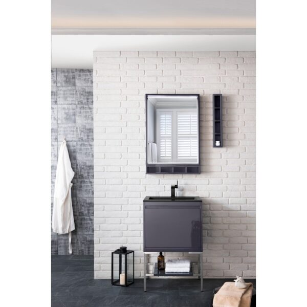 James Martin 803-M23.6-MGG Milan 23.6 Inch Rectangular Cube Mirror in Modern Grey Glossy