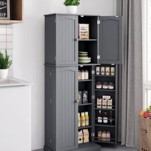 RetailHuntUSA Tall Kitchen Pantry Storage Cabinet with Doors and Shelves, Wooden Food Pantry Farmhouse Cupboard Freestanding Buffet for Kitchen