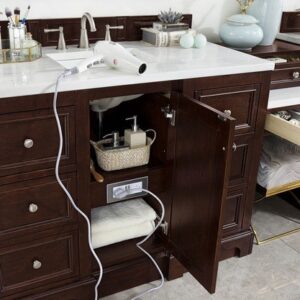 James Martin 825-V118-BNM-DU-AF De Soto 118 Inch Double Vanity Set in Burnished Mahogany with Makeup Table with 3 cm Arctic Fall Solid Surface Top