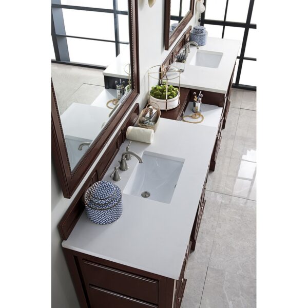 James Martin 825-V118-DU-WZ De Soto 120 1/2 Inch Double Vanity with Set 3 CM White Zeus Quartz Top and Makeup Table