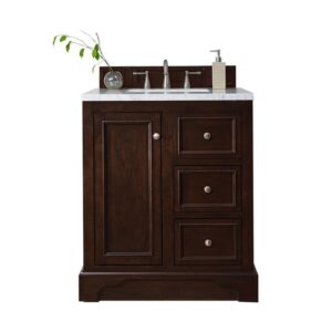 James Martin 825-V30-BNM-3AF De Soto 31 Inch Single Vanity in Burnished Mahogany with 3 cm Arctic Fall Solid Surface Top