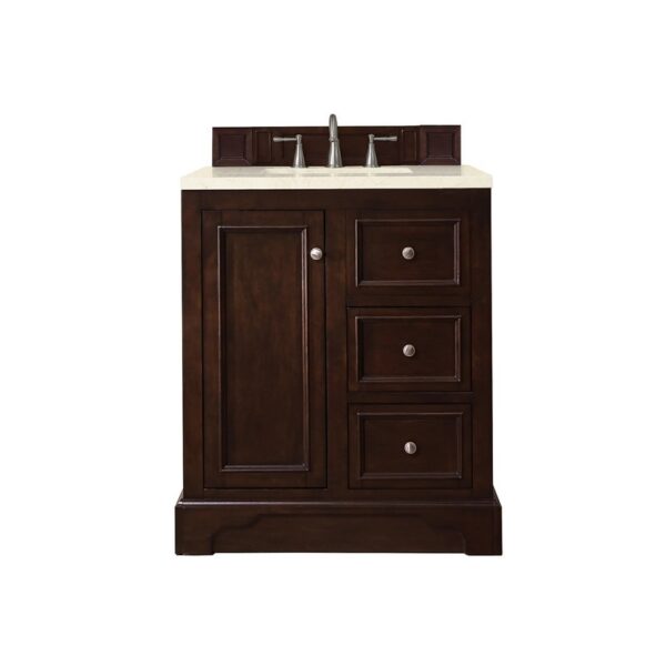 James Martin 825-V30-BNM-3EMR De Soto 30 Inch Single Vanity in Burnished Mahogany with 3 CM Eternal Marfil Quartz Top