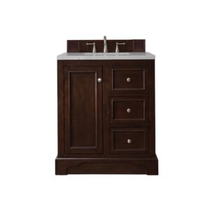 James Martin 825-V30-BNM-3ESR De Soto 30 Inch Single Vanity in Burnished Mahogany with 3 CM Eternal Serena Quartz Top