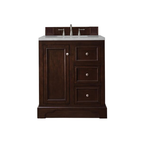 James Martin 825-V30-BNM-3ESR De Soto 30 Inch Single Vanity in Burnished Mahogany with 3 CM Eternal Serena Quartz Top