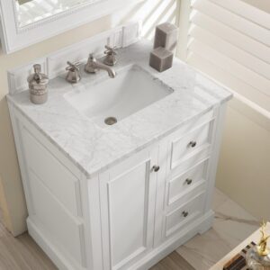 James Martin 825-V30-BW-3CAR De Soto 31 Inch Single Vanity in Bright White with 3 cm Carrara Marble Top