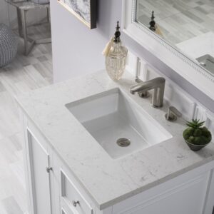 James Martin 825-V30-BW-3EJP De Soto 31 Inch Single Vanity in Bright White with 3 cm Eternal Jasmine Pearl Quartz Top with Sink