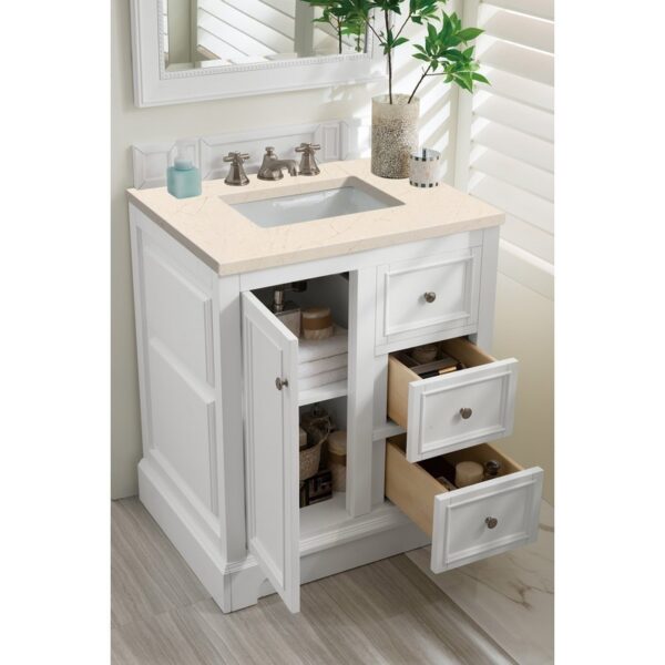 James Martin 825-V30-BW-3EMR De Soto 30 Inch Single Vanity in Bright White with 3 CM Eternal Marfil Quartz Top