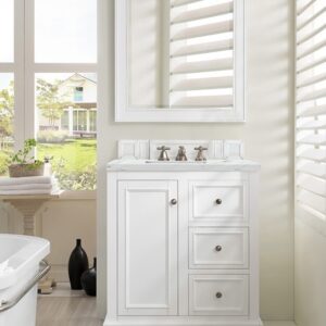 James Martin 825-V30-BW-3ENC De Soto 31 1/4 Inch Single Vanity Cabinet with Ethereal Noctis Quartz Top - Bright White