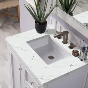 James Martin 825-V30-BW-3ENC De Soto 31 1/4 Inch Single Vanity Cabinet with Ethereal Noctis Quartz Top - Bright White