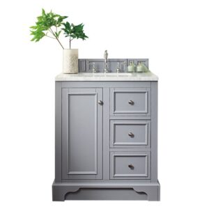 James Martin 825-V30-SL-3CAR De Soto 31 Inch Single Vanity in Silver Gray with 3 cm Carrara Marble Top