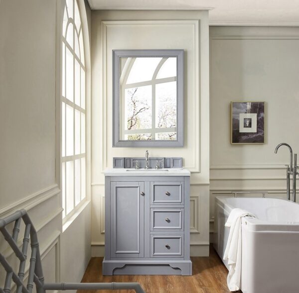 James Martin 825-V30-SL-3ENC De Soto 31 1/4 Inch Single Vanity Cabinet with Ethereal Noctis Quartz Top - Silver Gray