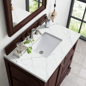 James Martin 825-V36-BNM-3ENC De Soto 37 1/4 Inch Single Vanity Cabinet with Ethereal Noctis Quartz Top - Burnished Mahogany