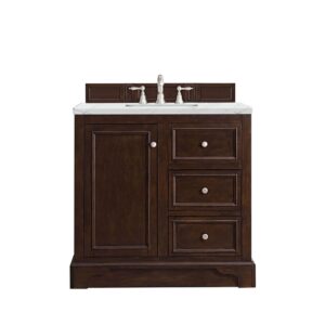 James Martin 825-V36-BNM-3ENC De Soto 37 1/4 Inch Single Vanity Cabinet with Ethereal Noctis Quartz Top - Burnished Mahogany