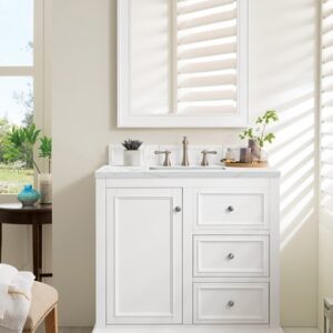 James Martin 825-V36-BW-3ENC De Soto 37 1/4 Inch Single Vanity Cabinet with Ethereal Noctis Quartz Top - Bright White