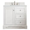 James Martin 825-V36-BW-3ENC De Soto 37 1/4 Inch Single Vanity Cabinet with Ethereal Noctis Quartz Top - Bright White