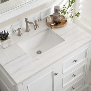 James Martin 825-V36-BW-3AF De Soto 37 Inch Single Vanity in Bright White with 3 cm Arctic Fall Solid Surface Top