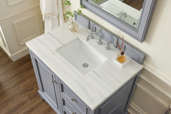 James Martin 825-V36-SL-3AF De Soto 37 Inch Single Vanity in Silver Gray with 3 cm Arctic Fall Solid Surface Top