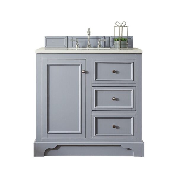 James Martin 825-V36-SL-3EJP De Soto 37 Inch Single Vanity in Silver Gray with 3 cm Eternal Jasmine Pearl Quartz Top with Sink