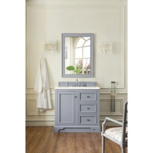 James Martin 825-V36-SL-3EMR De Soto 36 Inch Single Vanity in Silver Gray with 3 CM Eternal Marfil Quartz Top