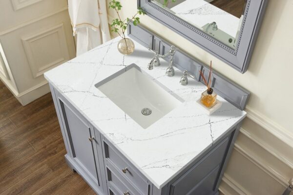 James Martin 825-V36-SL-3ENC De Soto 37 1/4 Inch Single Vanity Cabinet with Ethereal Noctis Quartz Top - Silver Gray