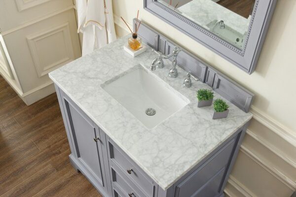 James Martin 825-V36-SL-3CAR De Soto 37 Inch Single Vanity in Silver Gray with 3 cm Carrara Marble Top