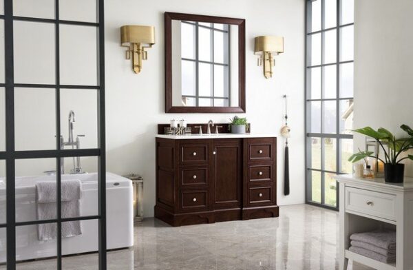 James Martin 825-V48-BNM-3AF De Soto 49 Inch Single Vanity in Burnished Mahogany with 3 cm Arctic Fall Solid Surface Top